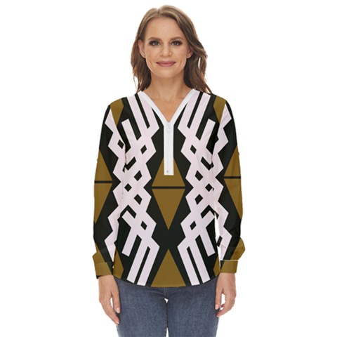 Abstract Pattern Geometric Backgrounds  Zip Up Long Sleeve Blouse by Eskimos