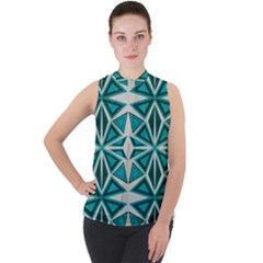 Abstract Pattern Geometric Backgrounds  Mock Neck Chiffon Sleeveless Top by Eskimos