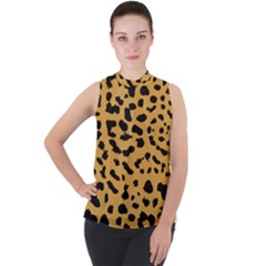 Animal Print - Leopard Jaguar Dots Mock Neck Chiffon Sleeveless Top by ConteMonfrey