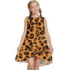 Orange Leopard Jaguar Dots Kids  Frill Swing Dress by ConteMonfrey