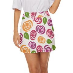 Colorful Seamless Floral, Flowers Pattern Wallpaper Background Mini Front Wrap Skirt