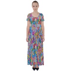 Floral Flowers High Waist Short Sleeve Maxi Dress by artworkshop