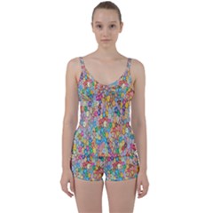 Floral Flowers Tie Front Two Piece Tankini by artworkshop