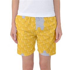 Hexagons Yellow Honeycomb Hive Bee Hive Pattern Women s Basketball Shorts by artworkshop