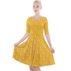 Hexagons Yellow Honeycomb Hive Bee Hive Pattern Quarter Sleeve A-line Dress by artworkshop
