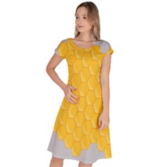 Hexagons Yellow Honeycomb Hive Bee Hive Pattern Classic Short Sleeve Dress by artworkshop
