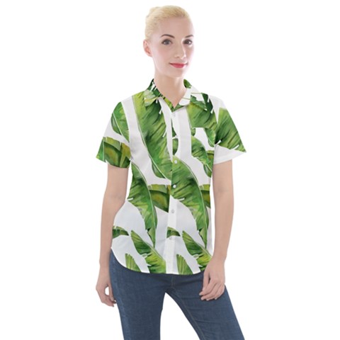 Sheets Tropical Plant Palm Summer Exotic Women s Short Sleeve Pocket Shirt by artworkshop