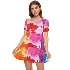 Colorful Painting Tiered Short Sleeve Babydoll Dress by artworkshop