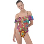 Mandalas Colorful Abstract Ornamental Frill Detail One Piece Swimsuit