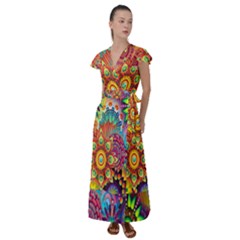 Mandalas Colorful Abstract Ornamental Flutter Sleeve Maxi Dress by artworkshop