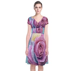 Rose Flower Love Romance Beautiful Short Sleeve Front Wrap Dress by artworkshop