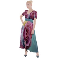 Rose Flower Love Romance Beautiful Button Up Short Sleeve Maxi Dress by artworkshop