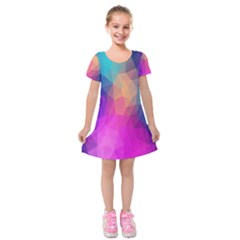 Triangles Polygon Color Kids  Short Sleeve Velvet Dress