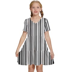 Barcode Pattern Kids  Short Sleeve Tiered Mini Dress
