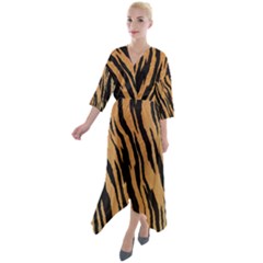 Tiger Animal Print A Completely Seamless Tile Able Background Design Pattern Quarter Sleeve Wrap Front Maxi Dress by Amaryn4rt