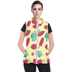 Watermelon Leaves Cherry Background Pattern Women s Puffer Vest by nate14shop