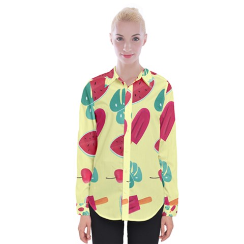 Watermelon Leaves Cherry Background Pattern Womens Long Sleeve Shirt by nate14shop