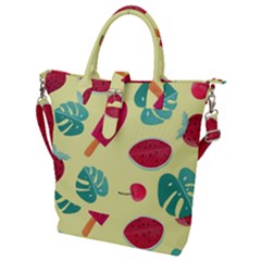 Watermelon Leaves Cherry Background Pattern Buckle Top Tote Bag by nate14shop