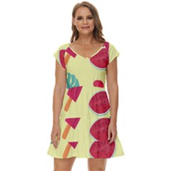 Watermelon Leaves Cherry Background Pattern Short Sleeve Tiered Mini Dress by nate14shop