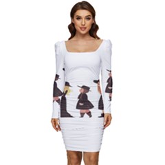 American Horror Story Cartoon Women Long Sleeve Ruched Stretch Jersey Dress by nate14shop