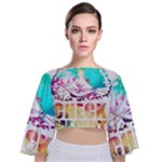 Check Meowt Tie Back Butterfly Sleeve Chiffon Top