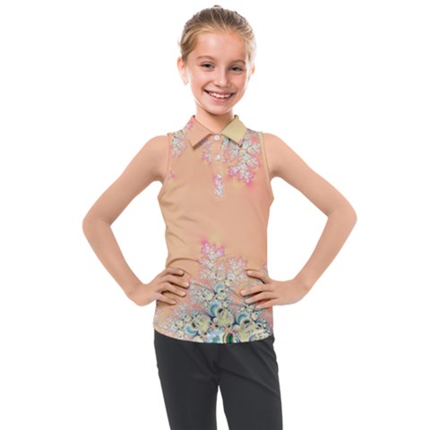 Peach Spring Frost On Flowers Fractal Kids  Sleeveless Polo Tee by Artist4God
