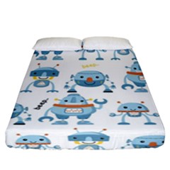 Seamless Pattern With Funny Robot Cartoon Fitted Sheet (california King Size) by Jancukart