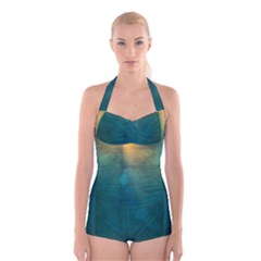 Background Green Boyleg Halter Swimsuit  by nate14shop