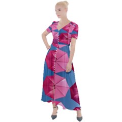 Pink Umbrella Button Up Short Sleeve Maxi Dress by nate14shop
