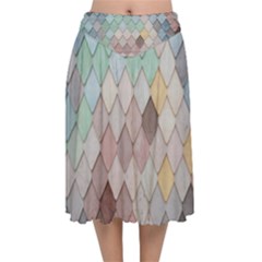 Tiles-shapes Velvet Flared Midi Skirt by nate14shop