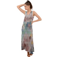 Tiles-shapes V-neck Chiffon Maxi Dress by nate14shop