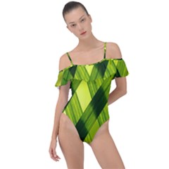 Leaves Grass Woven Frill Detail One Piece Swimsuit by artworkshop