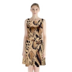 Animal-pattern-design-print-texture Sleeveless Waist Tie Chiffon Dress by nate14shop