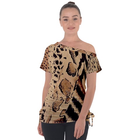 Animal-pattern-design-print-texture Off Shoulder Tie-up Tee by nate14shop
