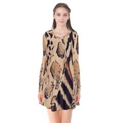 Animal-pattern-design-print-texture Long Sleeve V-neck Flare Dress by nate14shop