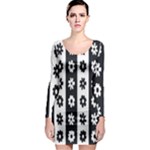 Black-and-white-flower-pattern-by-zebra-stripes-seamless-floral-for-printing-wall-textile-free-vecto Long Sleeve Bodycon Dress