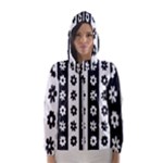Black-and-white-flower-pattern-by-zebra-stripes-seamless-floral-for-printing-wall-textile-free-vecto Women s Hooded Windbreaker