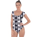 Black-and-white-flower-pattern-by-zebra-stripes-seamless-floral-for-printing-wall-textile-free-vecto Short Sleeve Leotard 