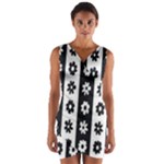 Black-and-white-flower-pattern-by-zebra-stripes-seamless-floral-for-printing-wall-textile-free-vecto Wrap Front Bodycon Dress