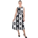 Black-and-white-flower-pattern-by-zebra-stripes-seamless-floral-for-printing-wall-textile-free-vecto Midi Tie-Back Chiffon Dress