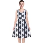 Black-and-white-flower-pattern-by-zebra-stripes-seamless-floral-for-printing-wall-textile-free-vecto V-Neck Midi Sleeveless Dress 