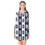 Black-and-white-flower-pattern-by-zebra-stripes-seamless-floral-for-printing-wall-textile-free-vecto Long Sleeve V-neck Flare Dress