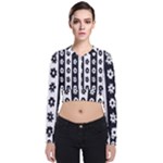 Black-and-white-flower-pattern-by-zebra-stripes-seamless-floral-for-printing-wall-textile-free-vecto Long Sleeve Zip Up Bomber Jacket