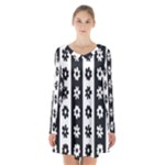 Black-and-white-flower-pattern-by-zebra-stripes-seamless-floral-for-printing-wall-textile-free-vecto Long Sleeve Velvet V-neck Dress