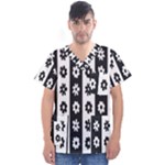 Black-and-white-flower-pattern-by-zebra-stripes-seamless-floral-for-printing-wall-textile-free-vecto Men s V-Neck Scrub Top