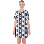 Black-and-white-flower-pattern-by-zebra-stripes-seamless-floral-for-printing-wall-textile-free-vecto Sixties Short Sleeve Mini Dress