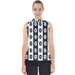 Black-and-white-flower-pattern-by-zebra-stripes-seamless-floral-for-printing-wall-textile-free-vecto Mock Neck Shell Top