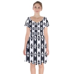 Black-and-white-flower-pattern-by-zebra-stripes-seamless-floral-for-printing-wall-textile-free-vecto Short Sleeve Bardot Dress by nate14shop