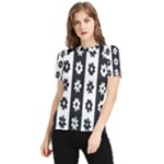 Black-and-white-flower-pattern-by-zebra-stripes-seamless-floral-for-printing-wall-textile-free-vecto Women s Short Sleeve Rash Guard