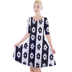 Black-and-white-flower-pattern-by-zebra-stripes-seamless-floral-for-printing-wall-textile-free-vecto Quarter Sleeve A-line Dress by nate14shop